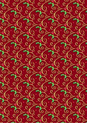 Holly Flourish on Red Christmas Background Paper