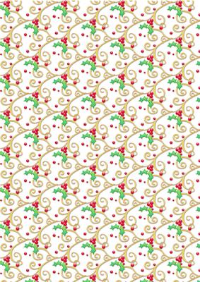 Holly Flourish on White Christmas Background Paper