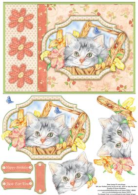 Kitten in Lily Basket Topper & Decoupage