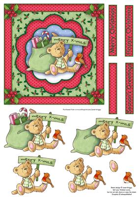 Christmas Bear and Robin Decoupage