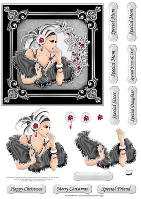 Art Deco Lady Christmas Black & Silver Decoupage