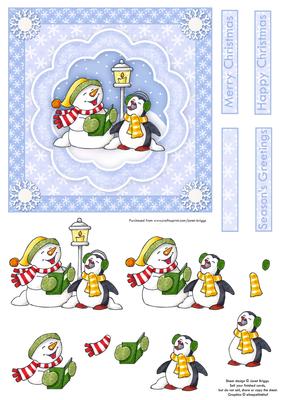 Snowman & Penguin Carol Singers Christmas Decoupage