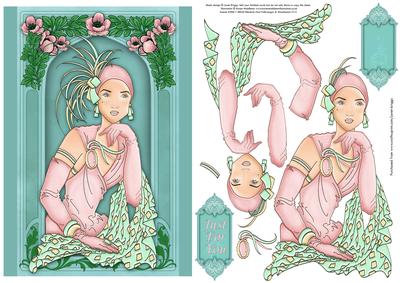 Art Deco Lady in Pink and Teal Decoupage