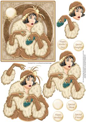 Art Deco Lady Decoupage in Brown & Cream