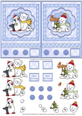 Polar Pals 2 A6 Christmas Cards with Decoupage