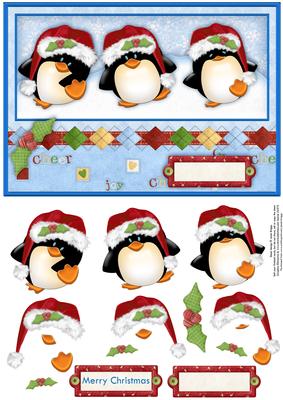 3 Merry Penguins Christmas Decoupage