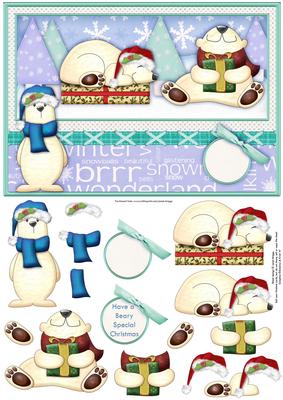 3 Christmas Polar Bears Topper and Decoupage