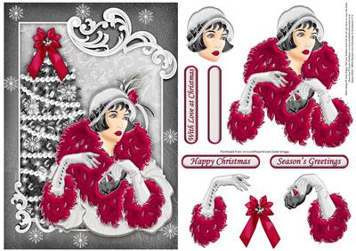 Art Deco Lady with Christmas Tree Black & Silver