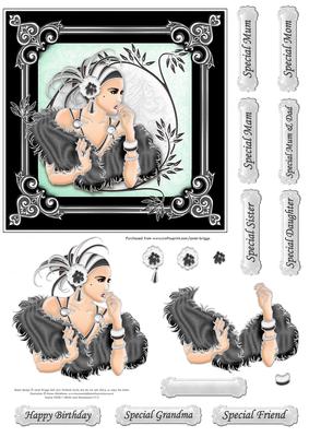 Art Deco Lady Black Silver Decoupage