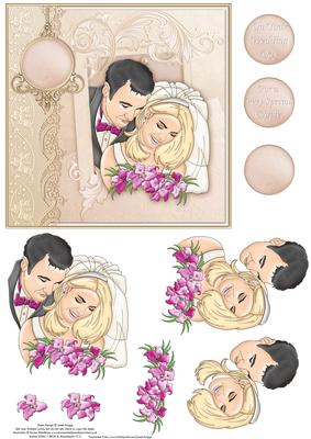 Wedding Bride & Groom with Flowers Decoupage