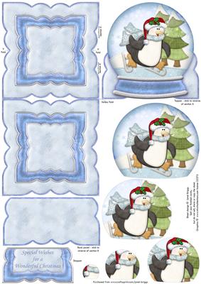 Skating Penguin in Snow Globe Mini Easel Card