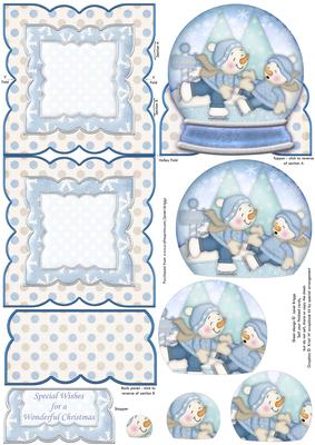 Skating Snowmen Snow Globe Mini Easel Card