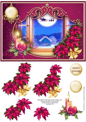 Poinsettia Framed Christmas Eve Topper & Decoupage