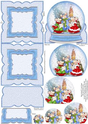 Carolling Mice Christmas Snow Globe Easel Card
