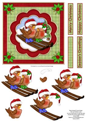 Skiing Robins Christmas Topper & Decoupage