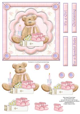 Christening Bear Baby Girl Topper & Decoupage