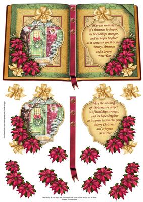Vintage Christmas Door & Poinsettia Book Decoupage