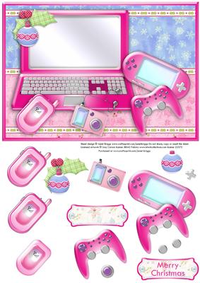 Christmas Pink Games & Gadgets Decoupage Teenager
