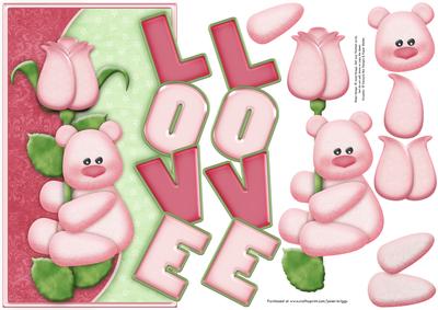 Rose Bear Over the Side Love Card & Decoupage