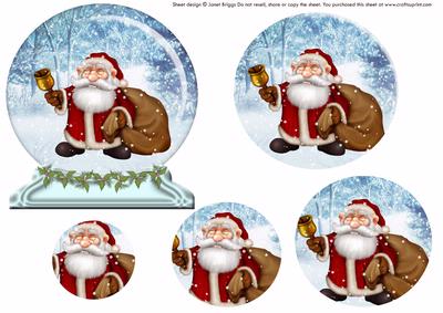 Santa in Snow Globe Pyramid Decoupage