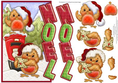 Christmas Robins Over the Side Noel