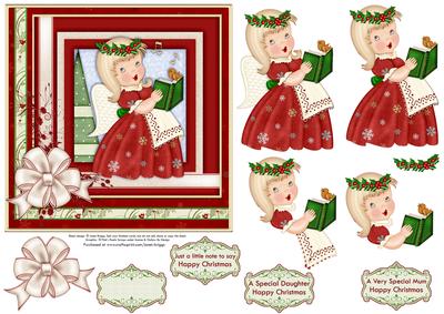 Christmas Carol Singing Angel Card Front & Decoupage