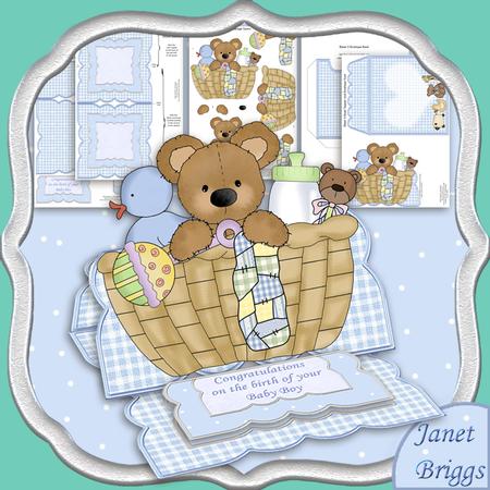 Baby Boy Bear in Basket Easel Card Kit