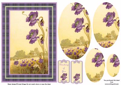 Purple Poppies Sympathy Card Front & Pyramage