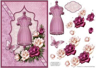 Mannequin and Roses in Wine with Decoupage