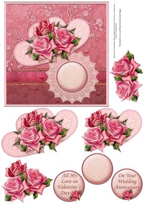 Roses, Hearts & Lace Card Front & Decoupage