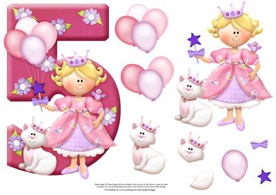 Age 5 Princess Shape Card Sheet 2 of 2