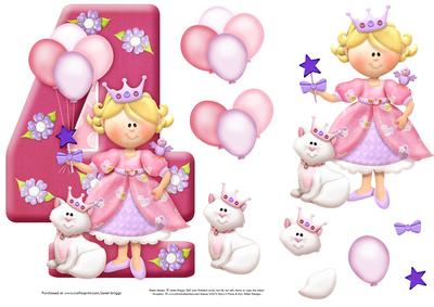 Age 4 Princess Shape Card Sheet 2 of 2