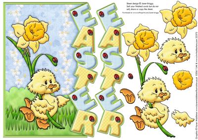 Easter Chick and Daffodil Over the Side Card