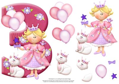 Age 3 Princess Shape Card Sheet 2 of 2