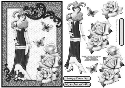 Art Deco Lady & Roses in Black & White Decoupage
