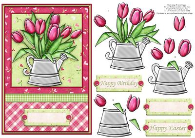 Tulips in Watering Can Topper & Decoupage
