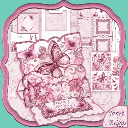 Butterfly & Flowers Dusky Pink Easel Card Kit