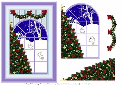 Christmas Bunnies Through Window Quick Card