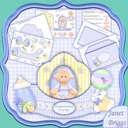 Baby Boy Bow Front Push & Pull Card Kit