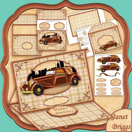 Vintage Copper Car Old But Classic! Easel Card Kit