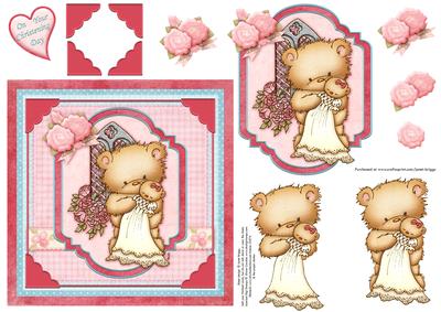 Christening Bear Girl & Roses Topper & Decoupage