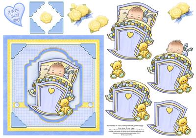 Baby Boy in Cradle Topper & Decoupage