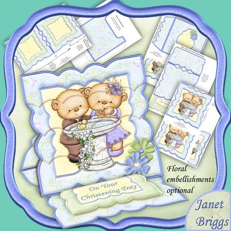 Christening Bear Boy Easel Card Kit