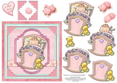 Baby Girl in Cradle Topper & Decoupage