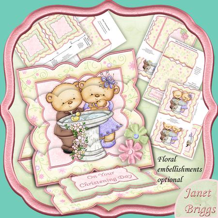 Christening Bear Girl Easel Card Kit