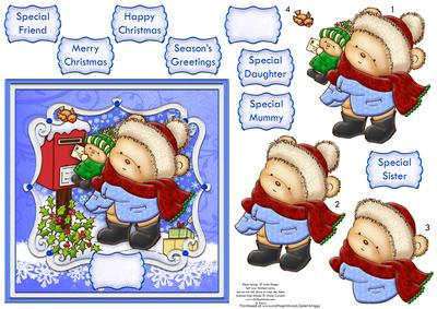 Christmas Bears at the Postbox Topper & Decoupage