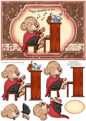 Piano Bear Card and Decoupage