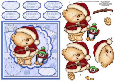 Christmas Bear & Penguin Walk in Snow Decoupage