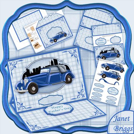Vintage Car Old But Classic! Blue Easel Card Kit