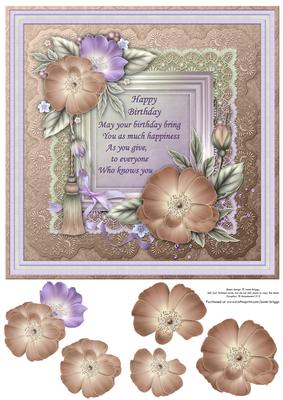 8x8 Chocolate & Mint Florals Topper & Decoupage